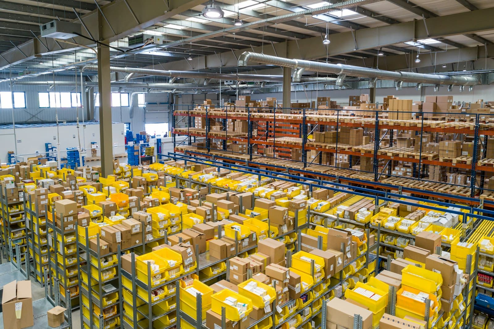 A fulfilment warehouse with orders being picked